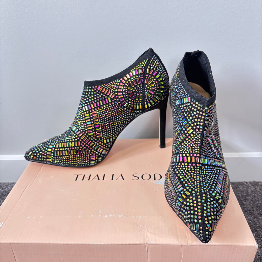 Thalia Sodi Women's 7 Black Karmen Iridescent Crystal Ankle Booties NWT - Picture 6 of 10
